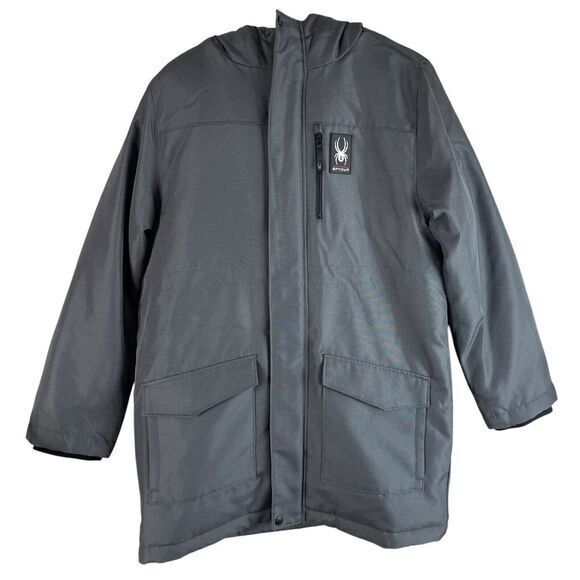NEW Spyder Boys HydroWeb Hooded‎ Parka Jacket XL 14/16 Gray Waterproof $199 - Picture 1 of 10